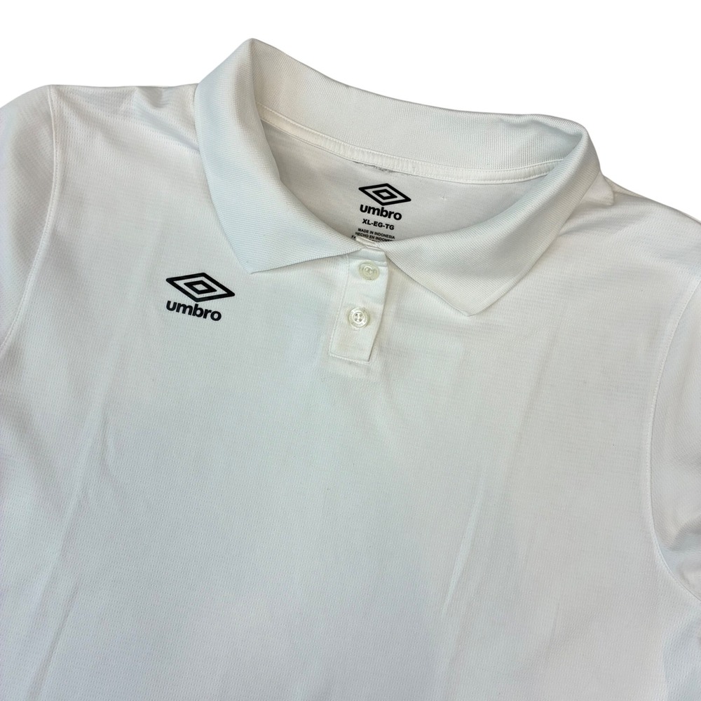 Umbro Polo Shirt Women XL White Short Sleeve Athletic Logo Soccer Core Sporty